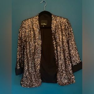 Sam Edelman Gold Sequin Glitter Jacket w/ Black Lining: Party Blazer XS NYE